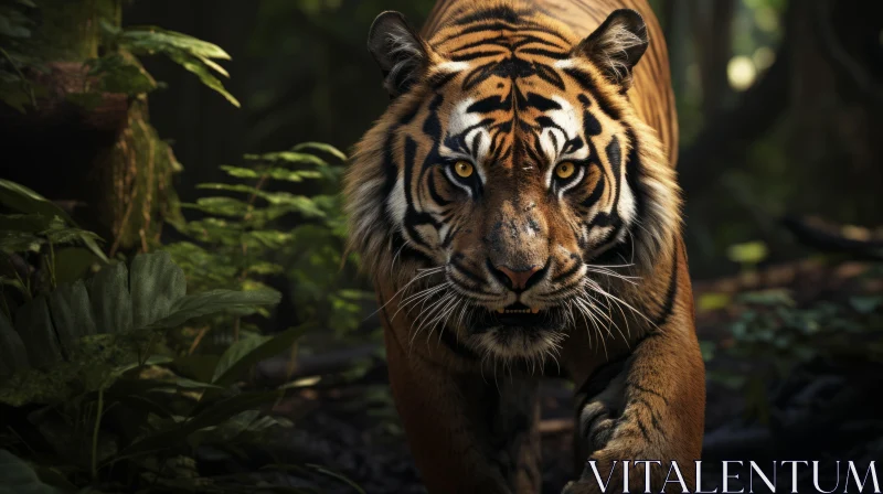 Tiger in Jungle: Photorealistic Wildlife Wallpaper AI Image