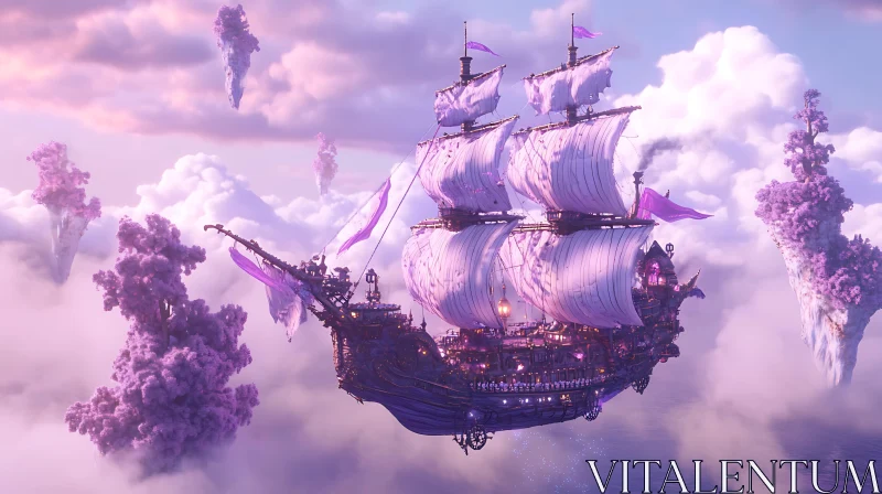 Airship in a Fantastical Purple Cloudscape AI Image