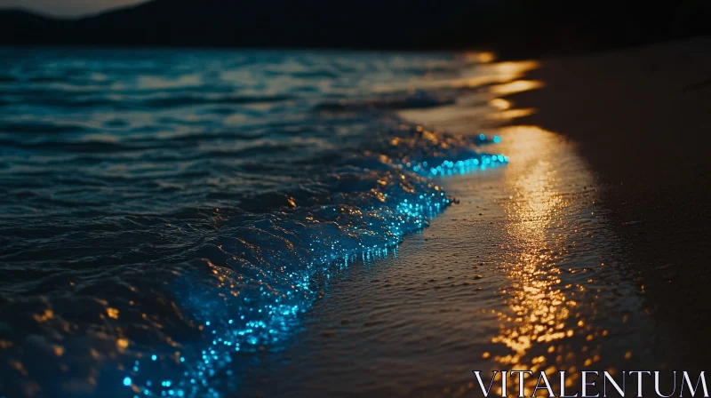 AI ART Glowing Bioluminescent Beach Scenery