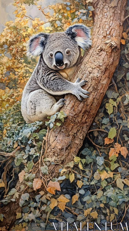 Serene Koala amidst Leaves AI Image