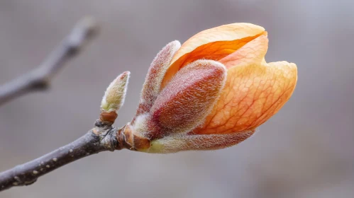 Macro View of Flower Bud in Early Bloom