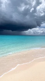 Tropical Beach Scene with Approaching Storm