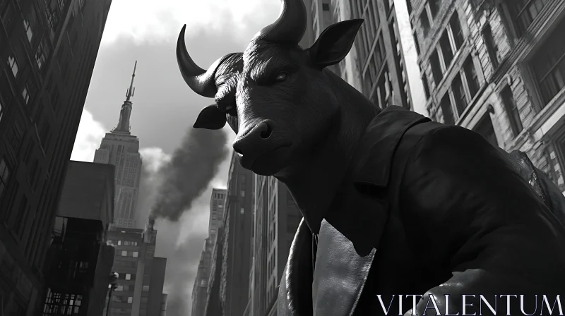 Surreal Bull in the City AI Image