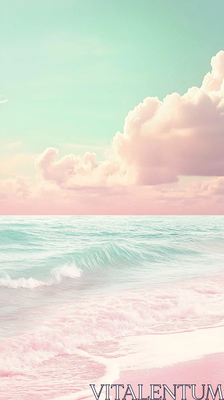 AI ART Tranquil Pastel Shoreline with Soft Waves