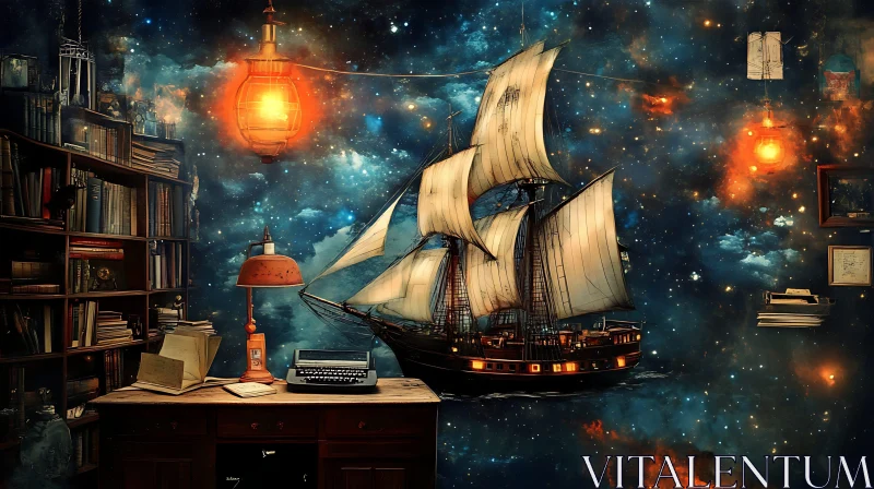 Nautical Dreams in a Celestial Study AI Image