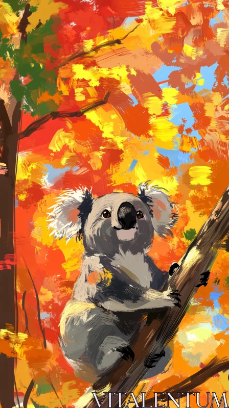 Colorful Koala in Autumn Scene AI Image