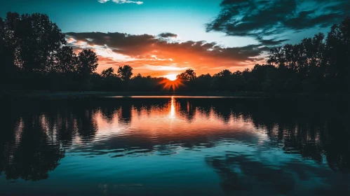 Peaceful Lakeside Sunset with Stunning Reflections