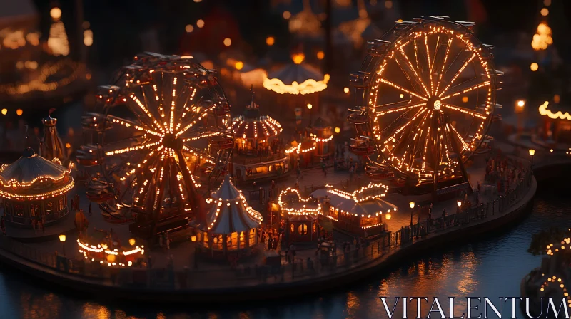 Enchanted Amusement Park with Ferris Wheels at Night AI Image