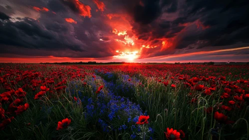 Glorious Sunset Over Red Poppy Fields