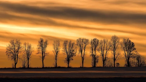 Peaceful Sunset Over Tree Silhouettes