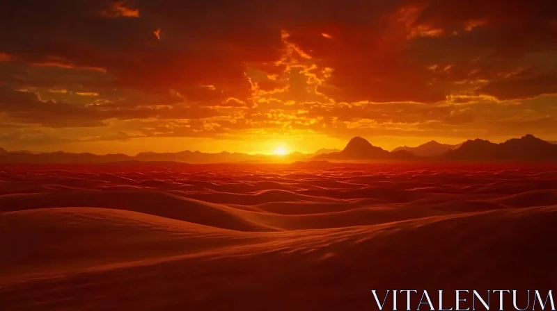 Golden Hour in the Desert with Mountain Silhouettes AI Image