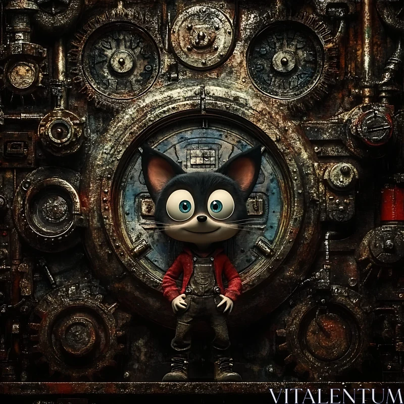 Stylized Cat in Steampunk Gear Setting AI Image