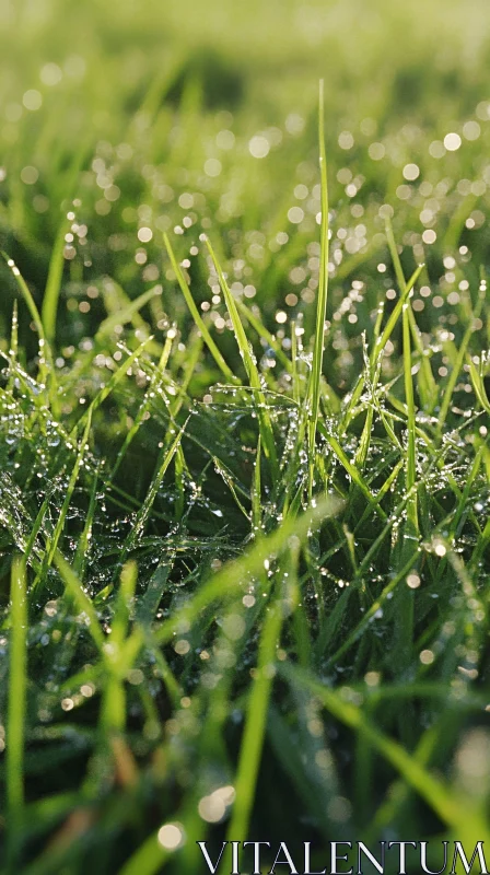 AI ART Early Morning Dew Reflections on Grass