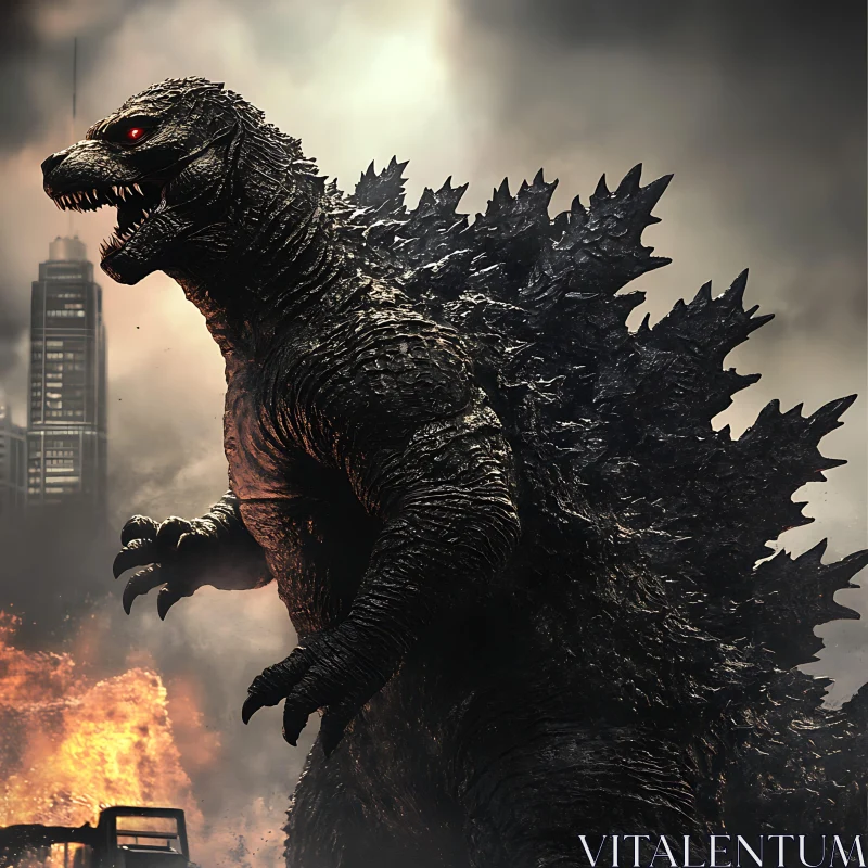 Monstrous Creature in a Destructive Cityscape AI Image