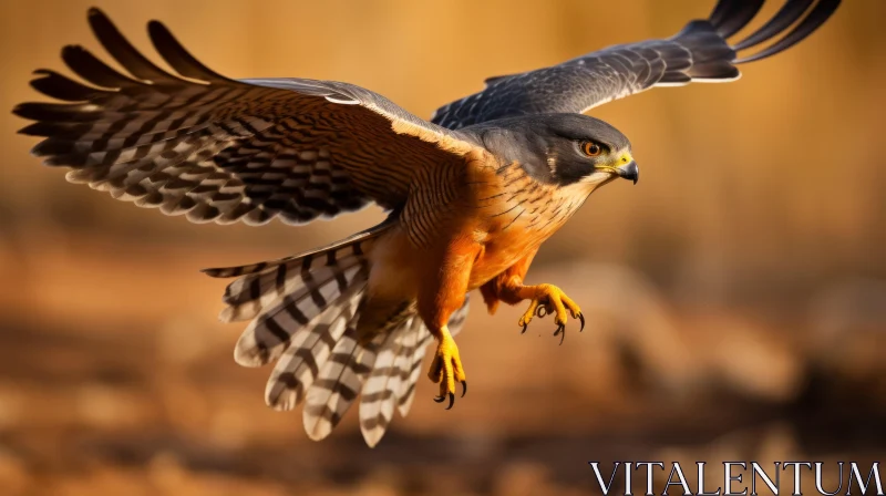 Falcon In Flight Over Desert - A Study in Orange and Gray AI Image