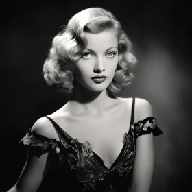 Vintage Hollywood Noir Portrait - Monochromatic Glamour