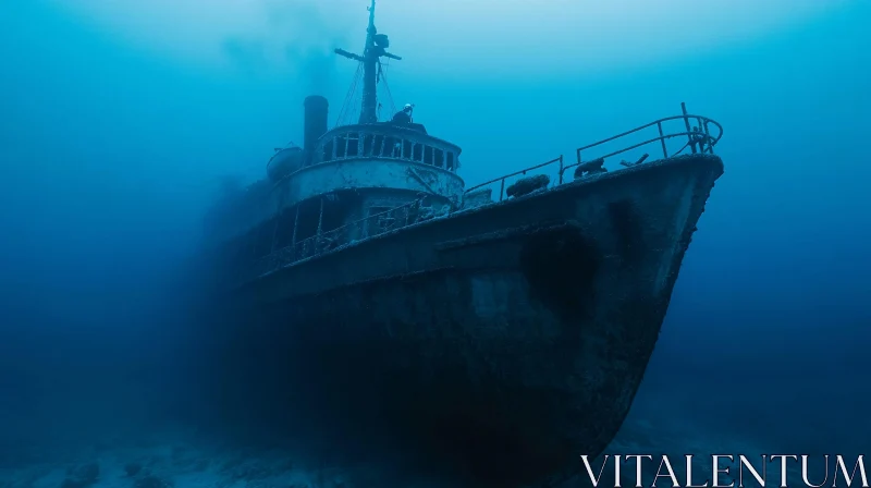 Submerged Abandoned Shipwreck in the Abyss AI Image