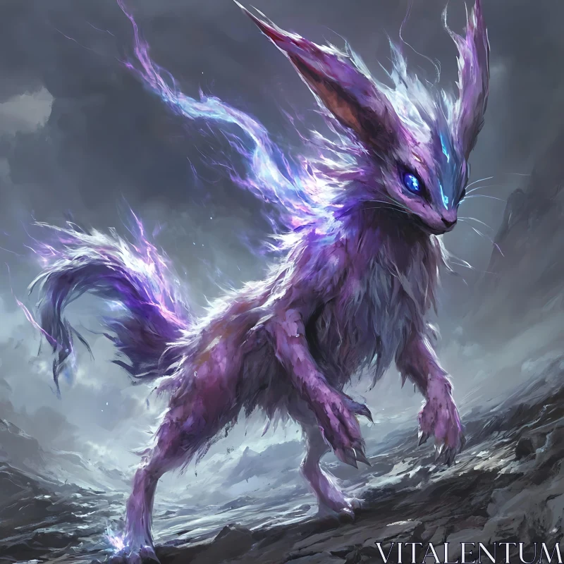 Mystical Creature with Radiant Purple Fur AI Image