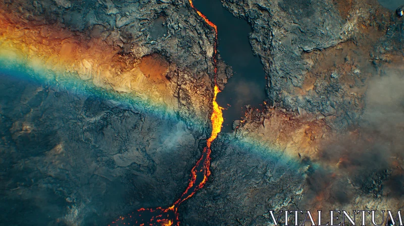 AI ART Rainbow Over Active Volcanic Lava Flow