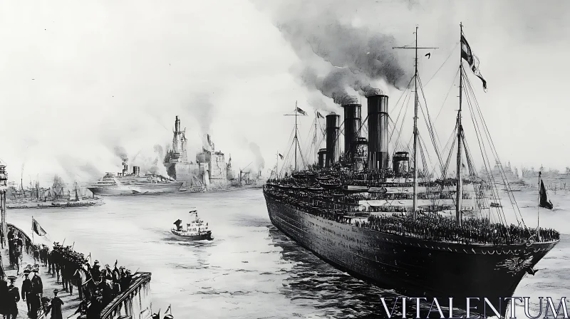 Steamships and Ocean Liners Docking in Harbor AI Image