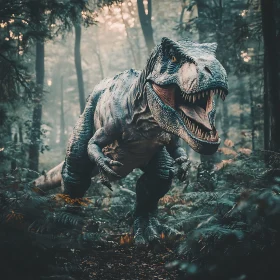 Predator Dinosaur in Misty Woodland