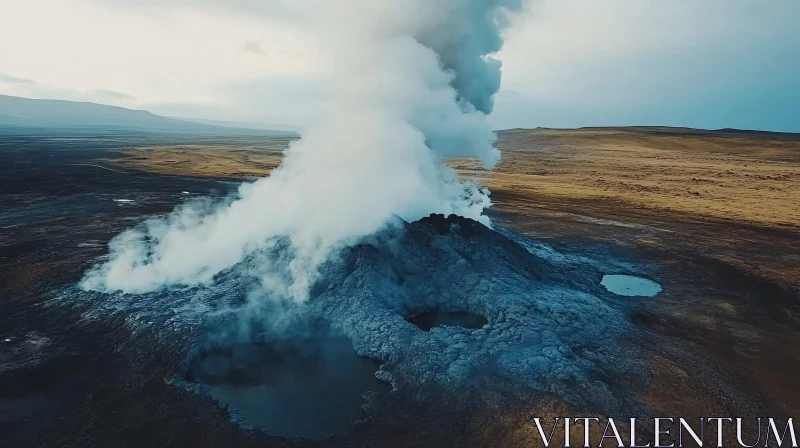 Aerial Shot of a Volcanic Eruption and Rugged Terrain AI Image