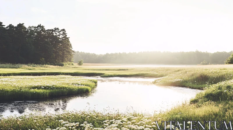 AI ART Serene River Marsh at Sunrise