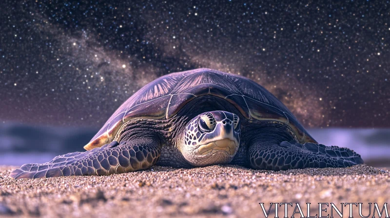 AI ART Turtle At Rest On Sand Under Stars