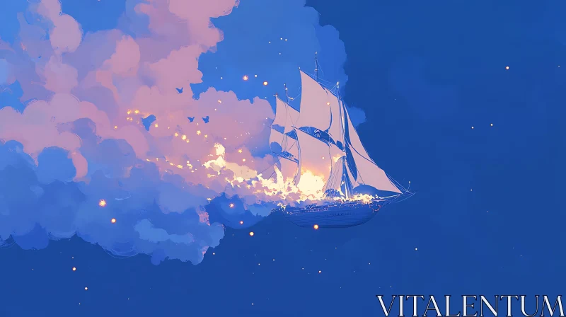 Floating Ship in a Fantasy Cloudscape AI Image