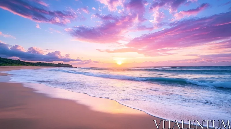 Serene Beach Sunset with Stunning Sky Colors AI Image