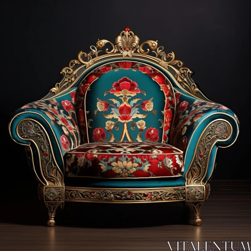 Elegant Antique Chair with Ornate Floral Decoration AI Image