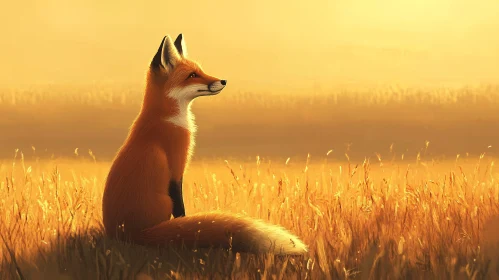 Red Fox in a Sunset Field