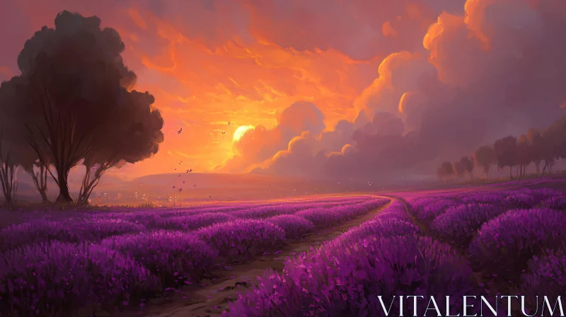 AI ART Sunset Lavender Landscape