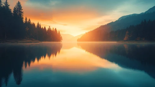 Sunset Reflections on a Peaceful Lake