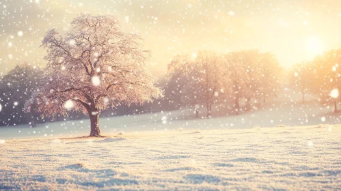 Peaceful Snowfall Over Icy Landscape at Dawn