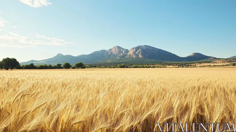 AI ART Vast Wheat Field with Mountains in the Background