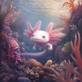 Charming Axolotl Among Lush Coral Reefs