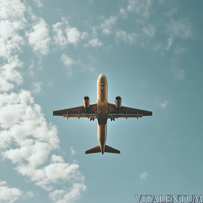 Aircraft in Flight with Blue Sky Background AI Image