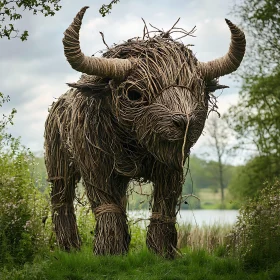 Intricate Willow Bull Art in Nature