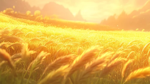 Serene Wheat Field in Golden Sunset