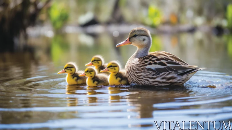 Nature-Inspired Imagery: Duck Family Swimming in Water AI Image