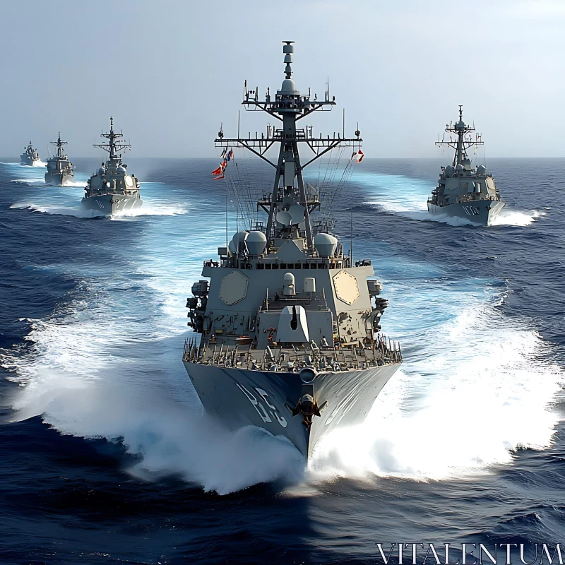 Military Warships Sailing in Strategic Formation AI Image