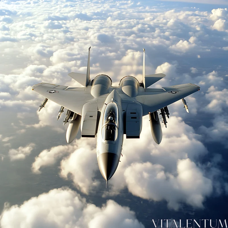 Jet Aircraft in Mid-Flight Through Clouds AI Image