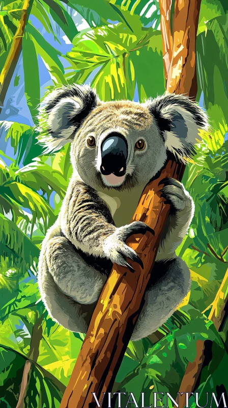 Koala Illustration in Tropical Setting AI Image