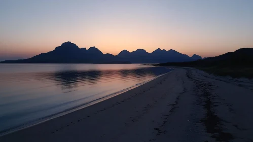 Tranquil Sunset Beach with Mountain View