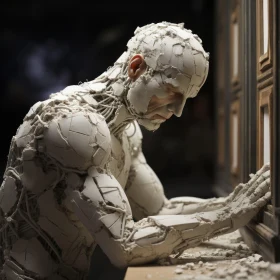 Cyborg Man Looking out Window: Organic Sculpting Art