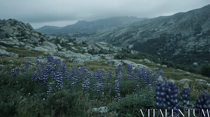 AI ART Scenic Mountain View with Wildflowers