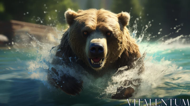 Realistic Bear in Nature: A Detailed Wildlife Illustration AI Image