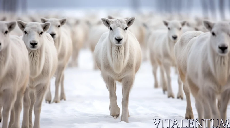 White Goats in Snowy Field: A Study in Irony and Symmetry AI Image