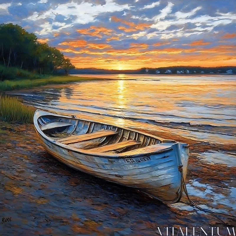 Peaceful Lakeside Scene at Sunset AI Image